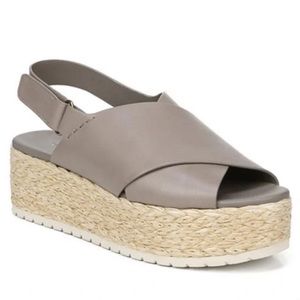 Vince Jesson Taupe Gray Leather Espadrilles Platform Sandals Sz 9